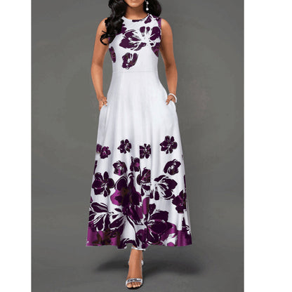 Vestido maxi con estampado floral sin mangas, elegante e informal para mujer