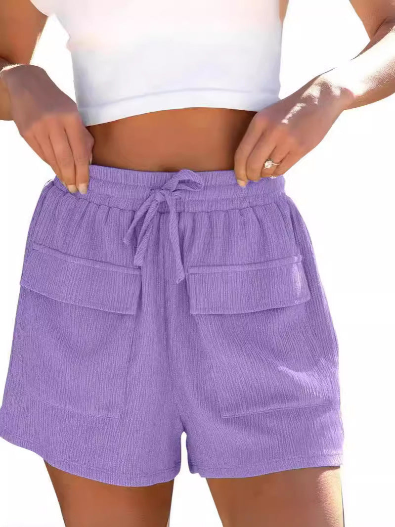 Pantalones cortos con cordón de color sólido, transpirables e informales, a la moda para mujer