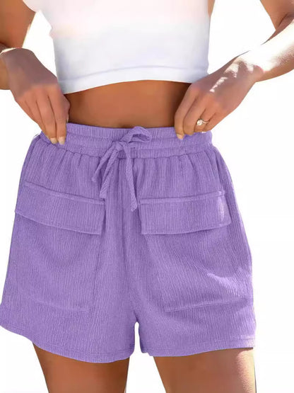Pantalones cortos con cordón de color sólido, transpirables e informales, a la moda para mujer