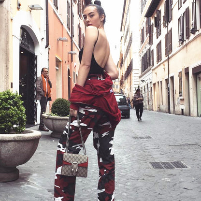 Pantalones cargo casuales con estampado de camuflaje para mujer