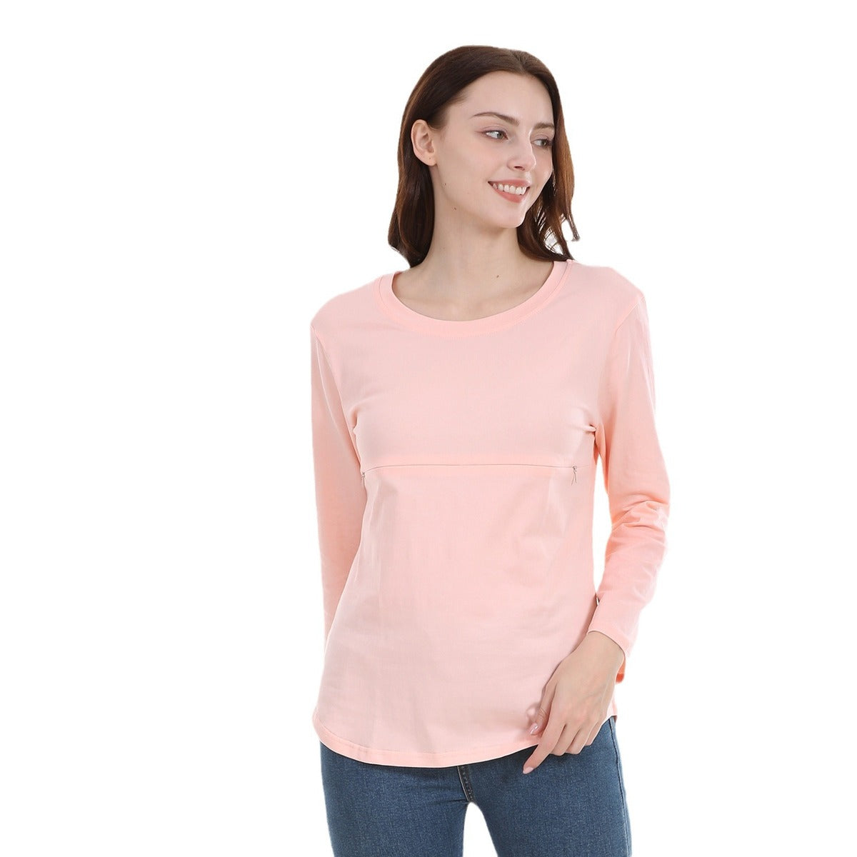 Camiseta informal de algodón de manga larga con cremallera para mujer embarazada y lactante