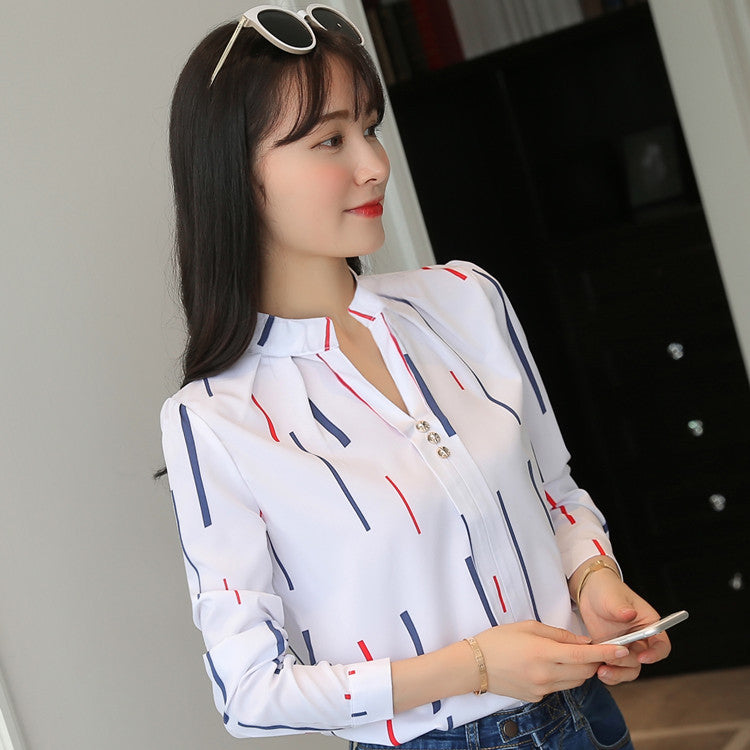 Blusa básica de trabajo de manga larga con estampado de rayas informal a la moda para mujer