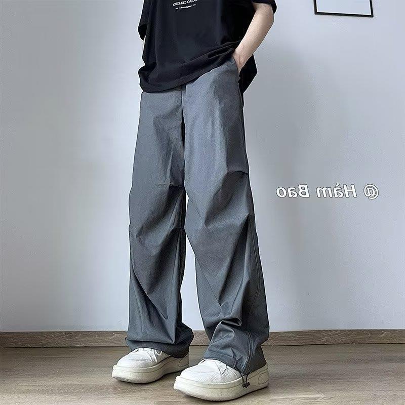 Women Fashion Casual Solid Color Loose Straight Pants