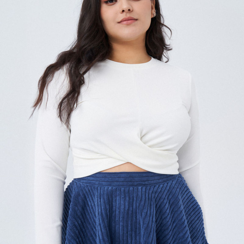 Women Fashion Casual Solid Color Long Sleeve Plus Size Crop Top