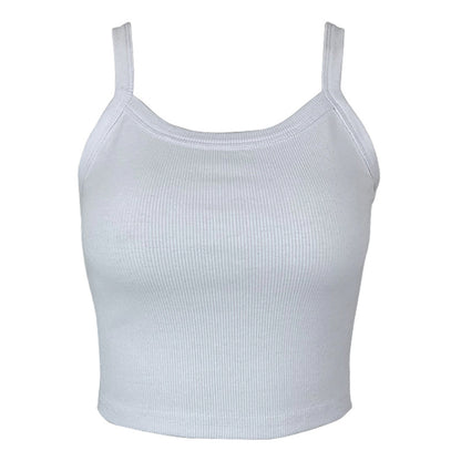 Women Fashion Casual Solid Color Threaded Knitted Sleeveless Crop Top