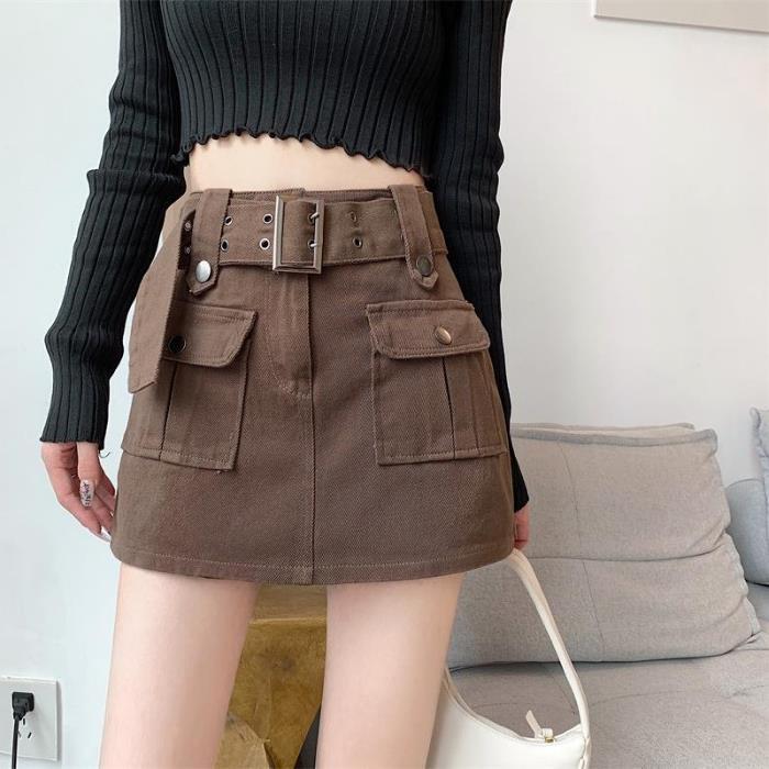 Women'S Fashion Casual Solid Color High Waist Denim Culottes