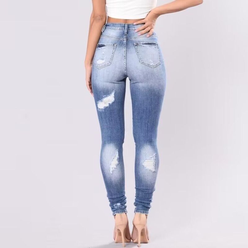 Women Fashion Casual Ripped Tight Skinny Jeans