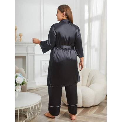Conjunto de pijama informal de color liso de talla grande para mujer