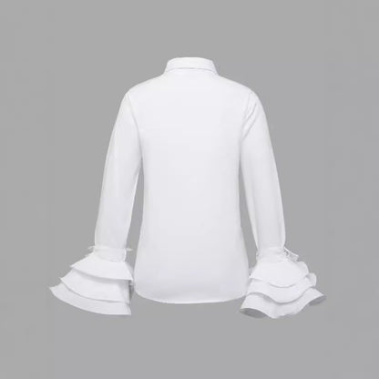 Blusa informal de color liso con mangas de hoja de loto para mujer