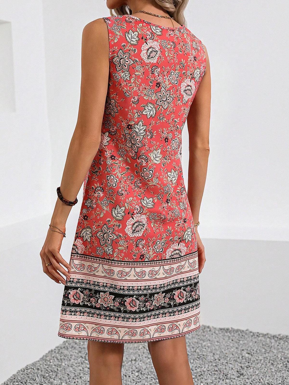 Vestido holgado sin mangas con estampado floral estilo bohemio informal para mujer