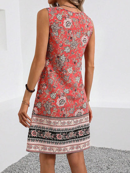 Vestido holgado sin mangas con estampado floral estilo bohemio informal para mujer