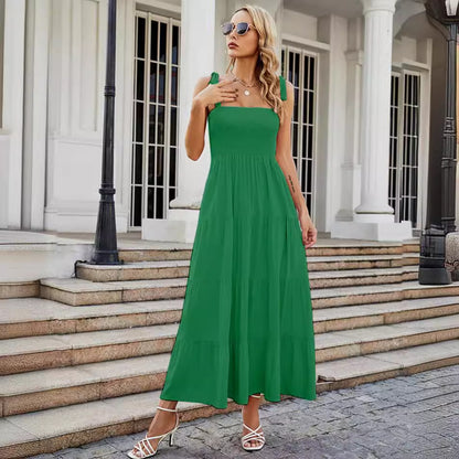 Vacation Women Casual Fashion Backless Printed Strap Maxi Dress