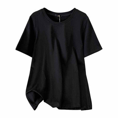 Camiseta informal de manga corta con cuello redondo y talla grande para mujer
