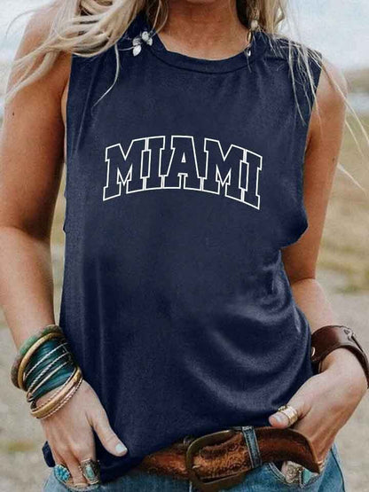 Women Simple Casual Letter Print Round Neck Sleeveless Tank Top