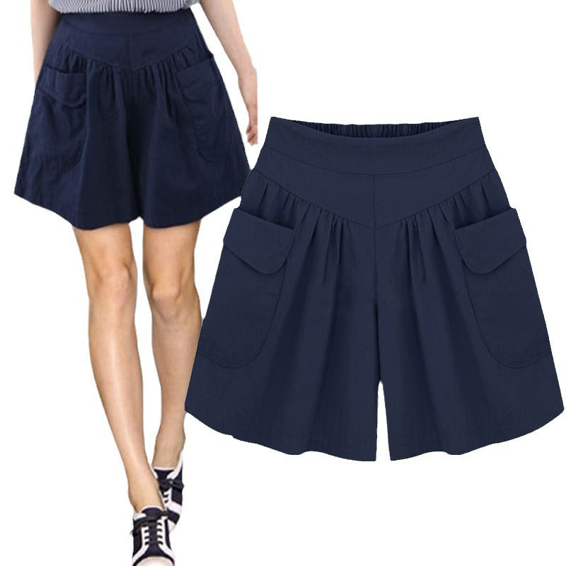 Women Casual Solid Color Pockets Wide Leg Shorts