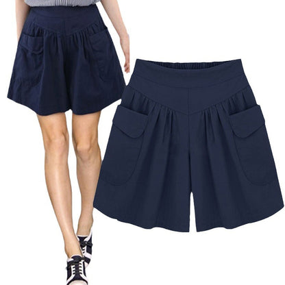 Women Casual Solid Color Pockets Wide Leg Shorts
