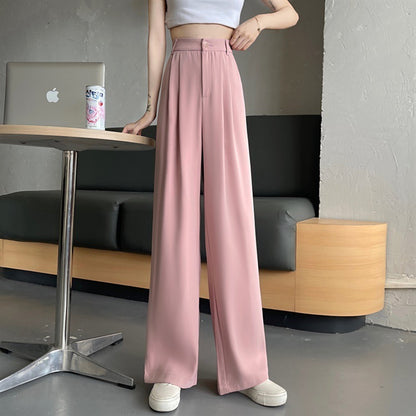 Pantalones casuales de pierna recta de color sólido para mujer