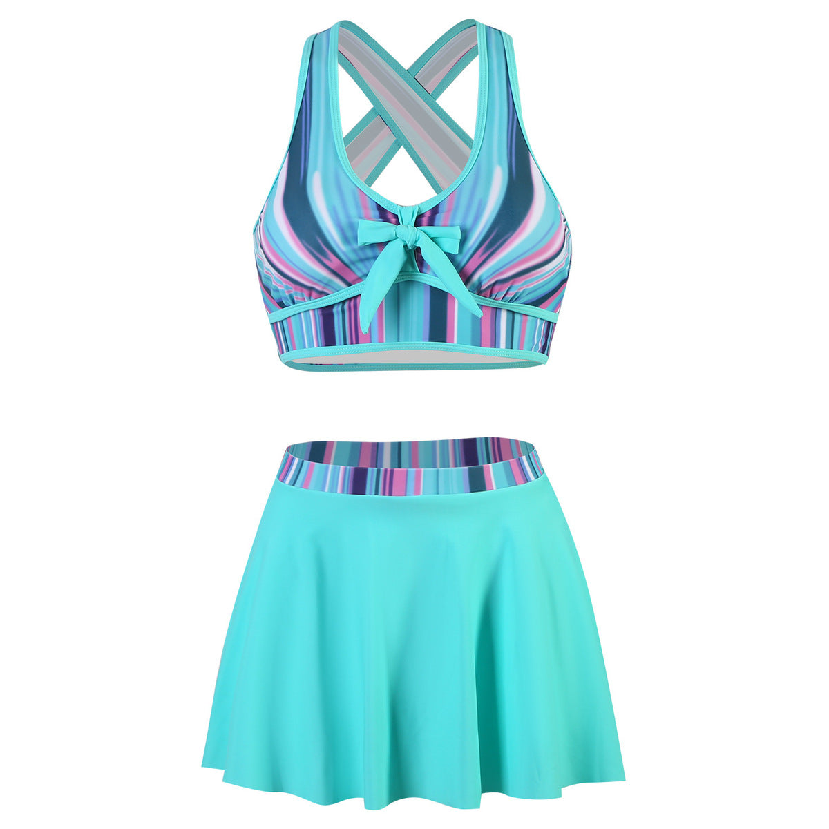 Conjunto de traje de baño con lazo dividido multicolor informal sexy a la moda para mujer