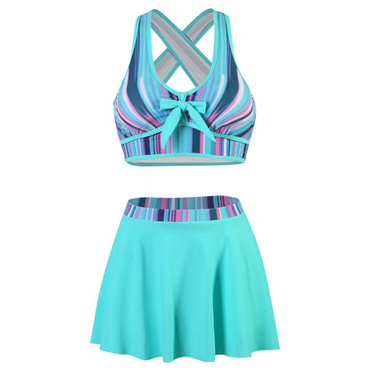 Conjunto de traje de baño con lazo dividido multicolor informal sexy a la moda para mujer