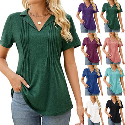 Camiseta informal de verano para mujer, con cuello en V y manga corta en blanco