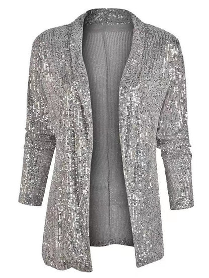 Chaqueta informal de lentejuelas de color liso y corte entallado para mujer