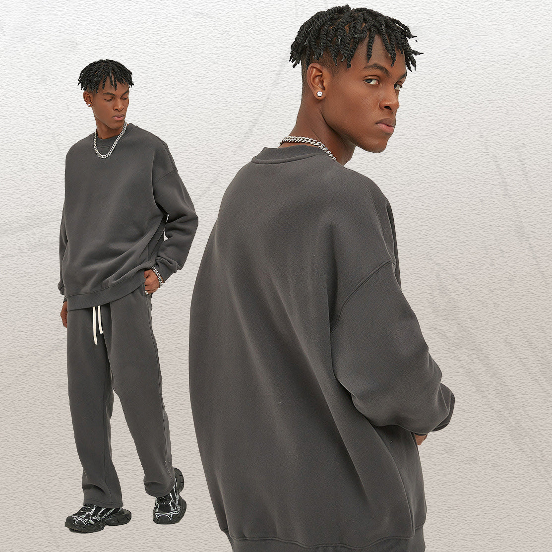 Sudadera gruesa con forro polar, holgada, informal, de color liso, a la moda para hombre