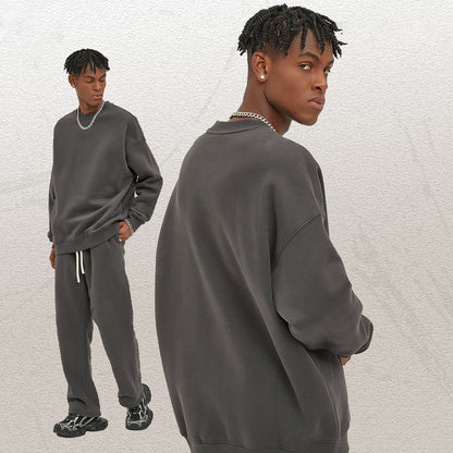 Sudadera gruesa con forro polar, holgada, informal, de color liso, a la moda para hombre