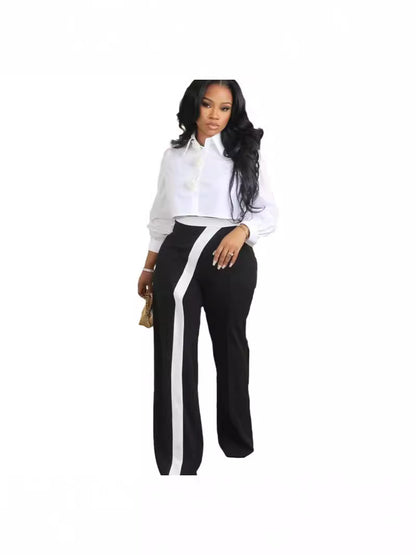 Women Fashion Solid Color Stitching Casual Pants