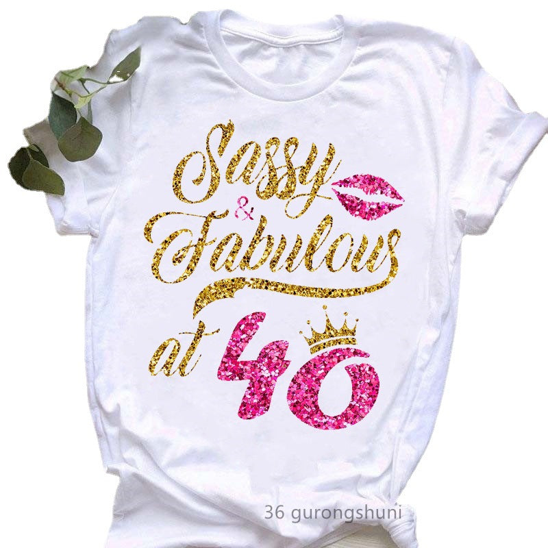 Camiseta informal de manga corta con letras de cumpleaños para mujer, talla grande
