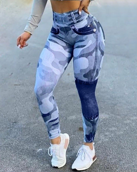 Women High Waist Camouflage Print Slim Casual Leggings