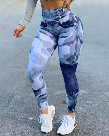 Women High Waist Camouflage Print Slim Casual Leggings