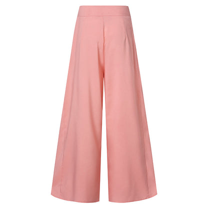 Women Fashion Casual Solid Color High Waist Wide Leg Thin Pants