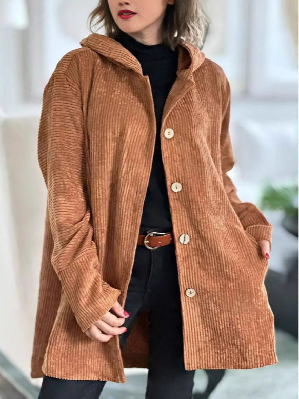 Chaqueta informal de pana holgada con capucha para mujer, otoño e invierno