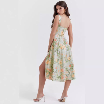 Vestido informal elegante con estampado floral y abertura lateral para mujer