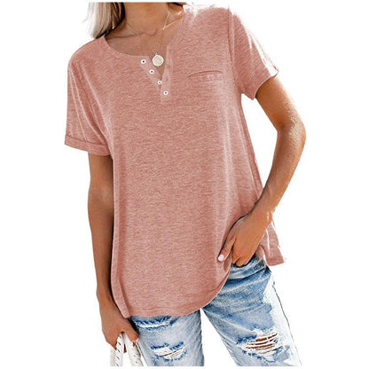 Spring And Summer Women V-Neck Solid Color Casual Women T-Shirt