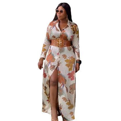 Vestido informal con estampado floral y cinturón para mujer, talla grande