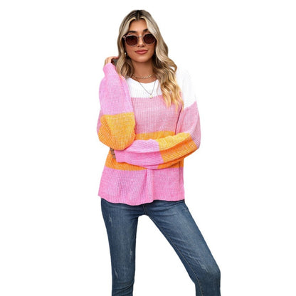 Suéter de rayas con bloqueo de color informal de moda para mujer de otoño e invierno