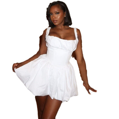 Women Solid Color Sexy Backless Elegant Casual Square Neck Dress
