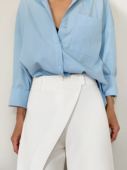 Pantalones casuales de cintura alta asimétricos de color sólido para mujer