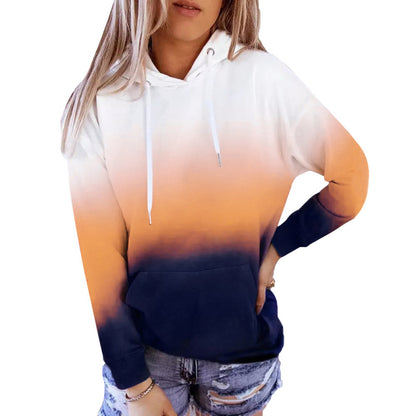 Sudadera con capucha de manga larga con estampado degradado holgado e informal para mujer