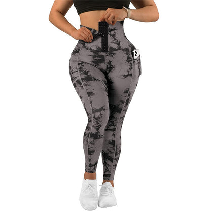 Women Fashion Casual Tight Tie-Dye High-Waist Pocket Yoga Pants