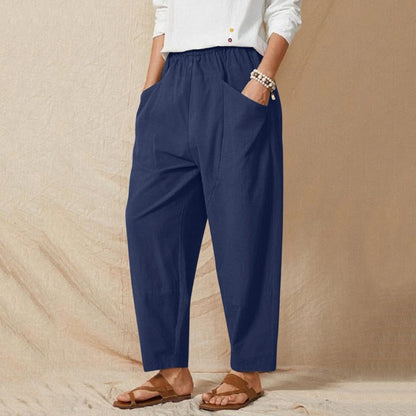 Women Solid Color Casual Stitching Loose Harem Elastic Waist Pants