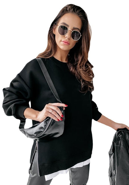Sudadera informal de color liso con cuello redondo y cremallera lateral para mujer de otoño e invierno