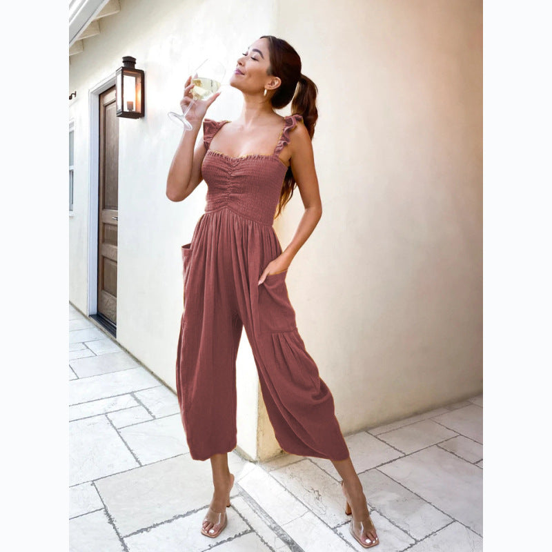 Women'S Casual Solid Color Straight Leg Jumpsuit