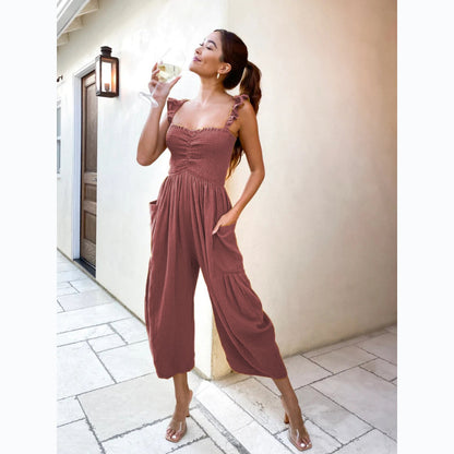Women'S Casual Solid Color Straight Leg Jumpsuit