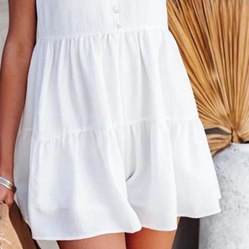 Women Casual Loose Sexy Backless Sleeveless Solid Color Summer Sweet Rompers