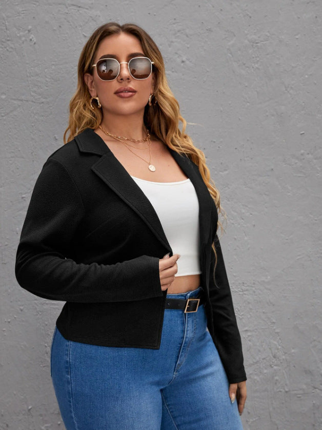Abrigo informal de manga larga con solapa de color liso para mujer