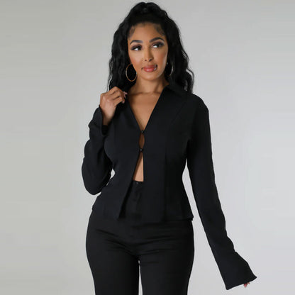 Camisa informal de manga larga con tirantes y escote en V profundo para mujer