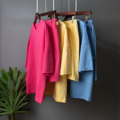Conjunto holgado informal de verano para mujer, con media manga y pantalones cortos rectos, de color liso