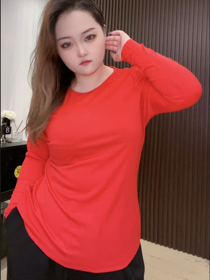 Blusa básica informal sencilla de color liso para mujer, talla grande
